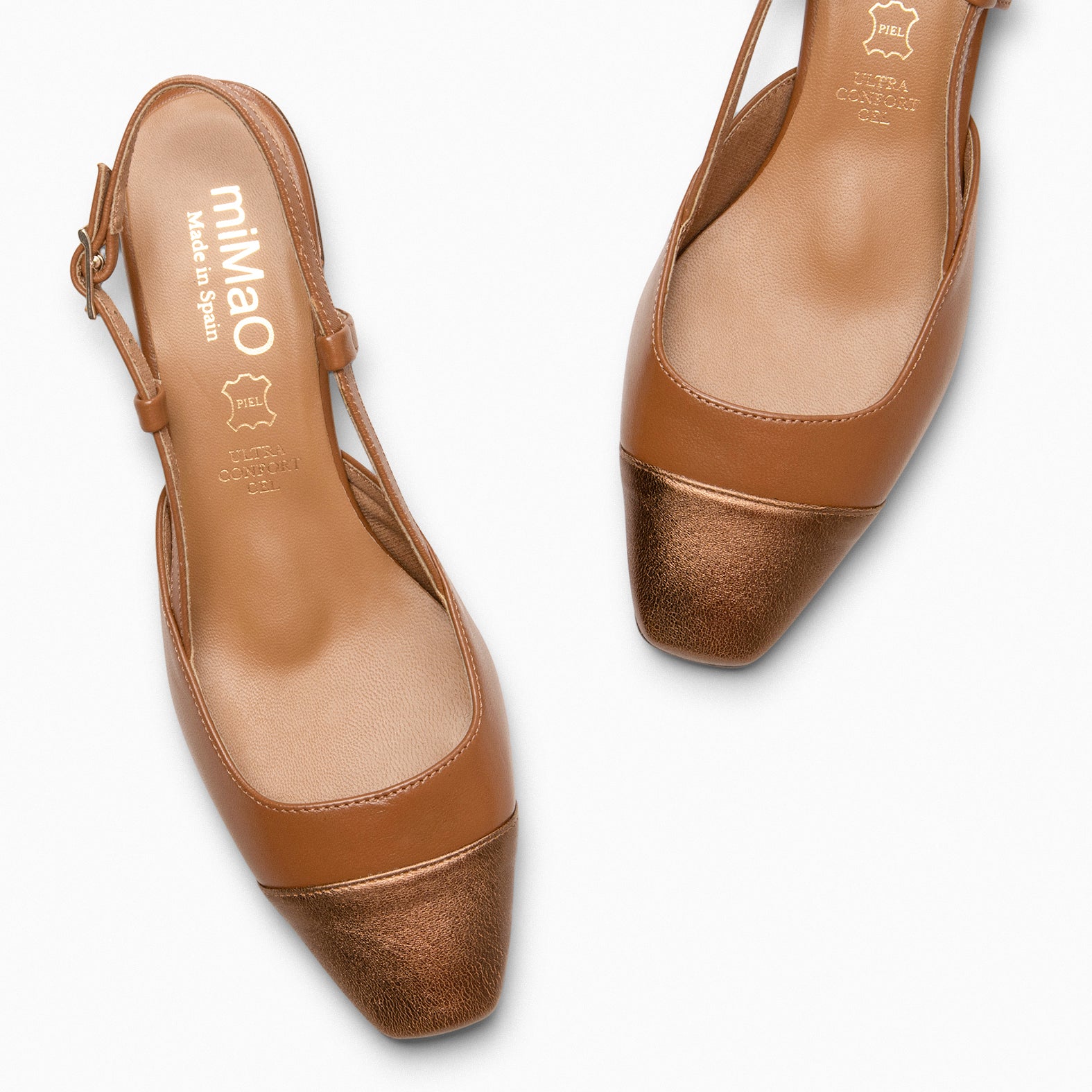 AUDREY - Slingbacks bicolores en cuir CAMEL