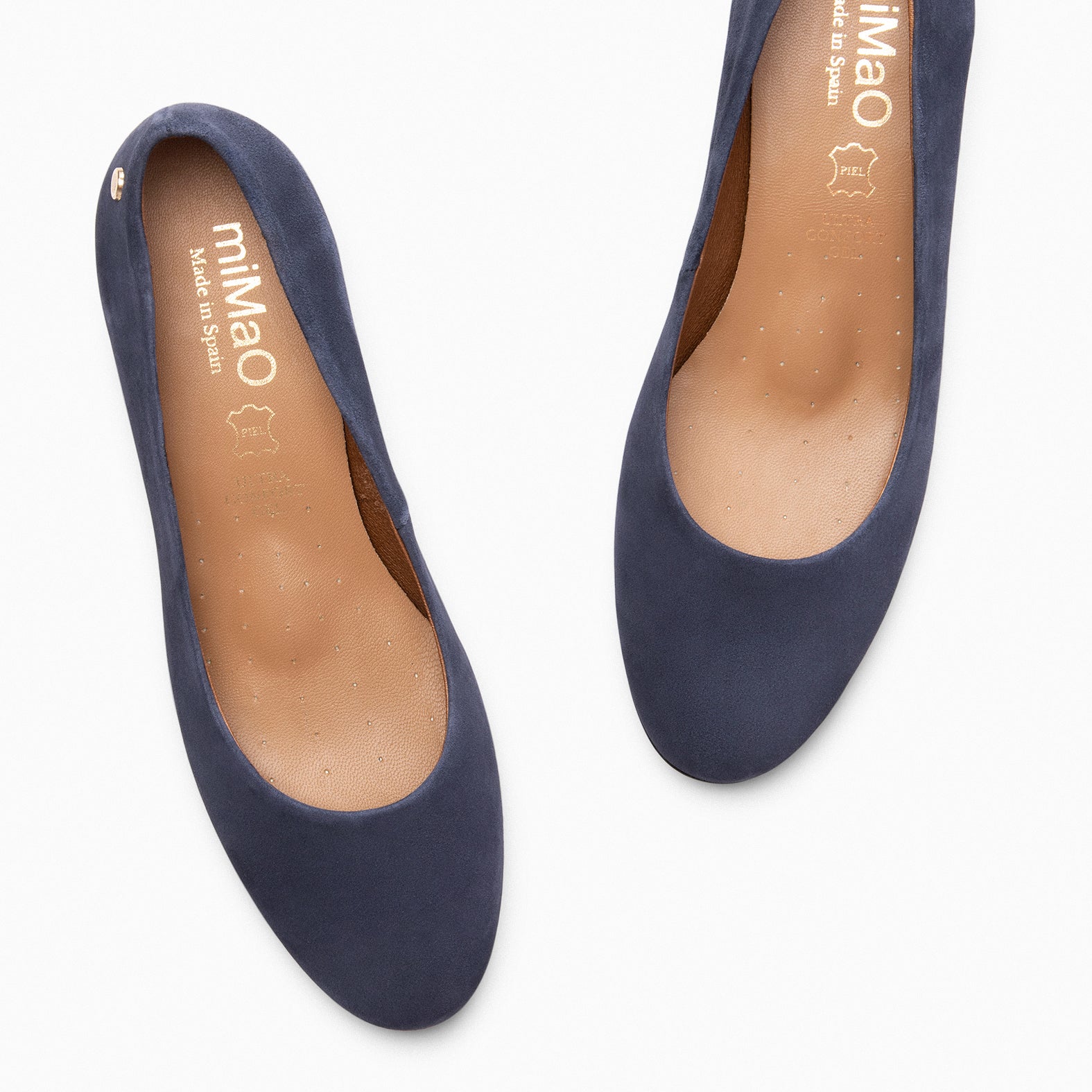 URBAN ROUND - NAVY suede leather low heels