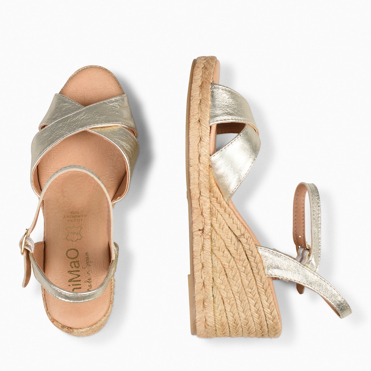 CALPE – Cuñas de Esparto artesanal con tiras y hebilla PLATINO