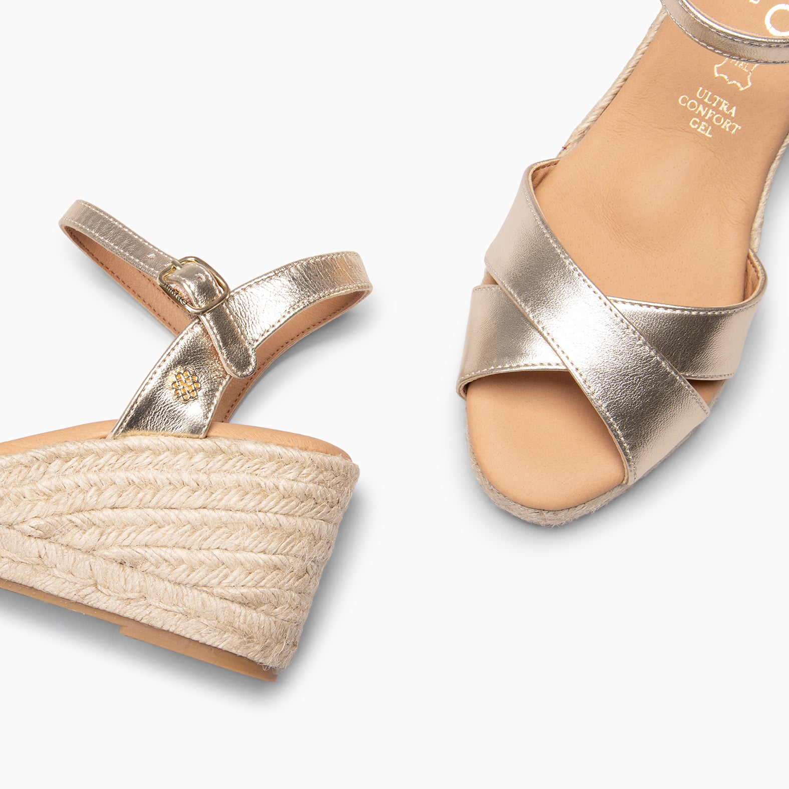 CALPE - Espadrilles à talon en cuir DORÉ