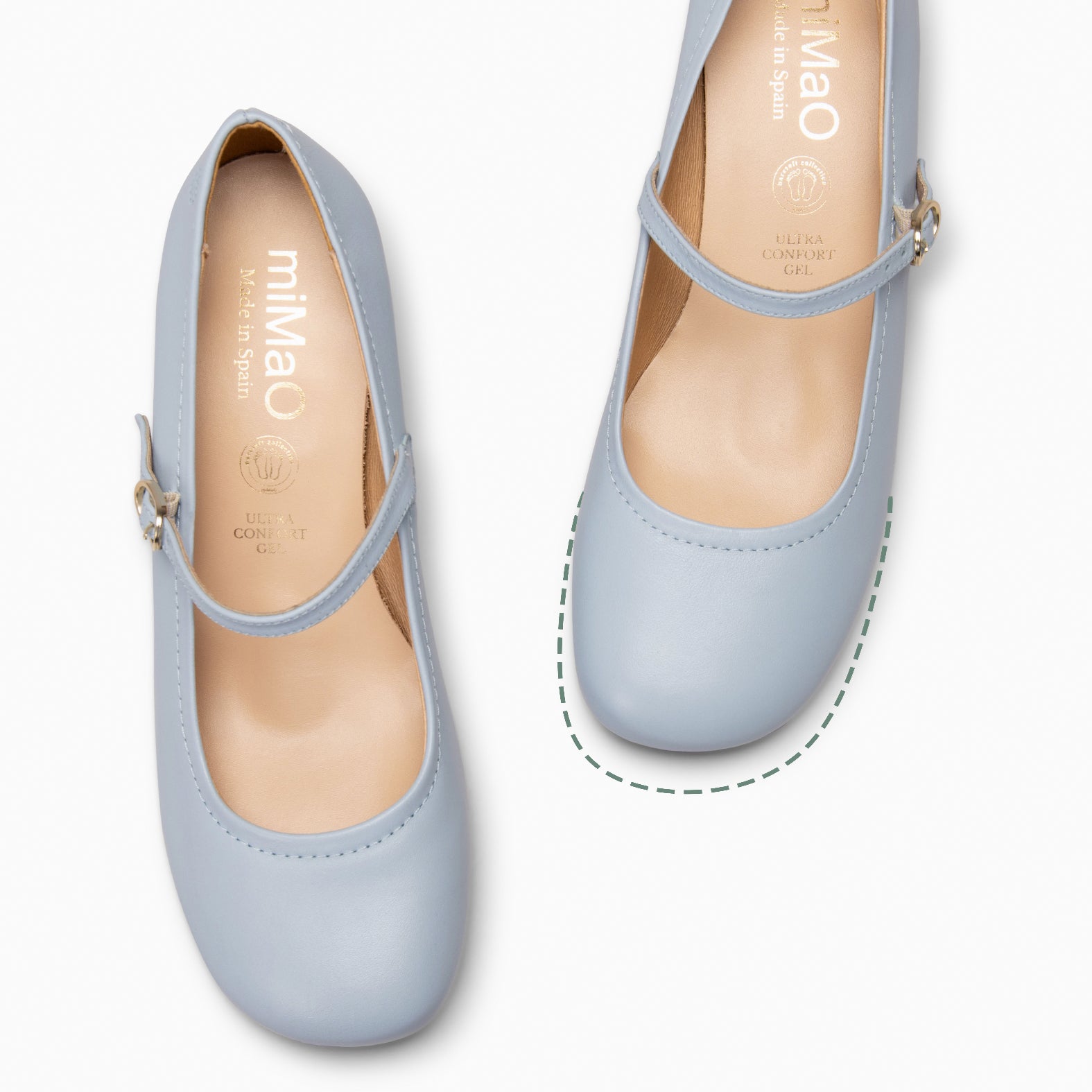 ROSALIA - BLUE MARY-JANES WIDE HEELS BARESOFT