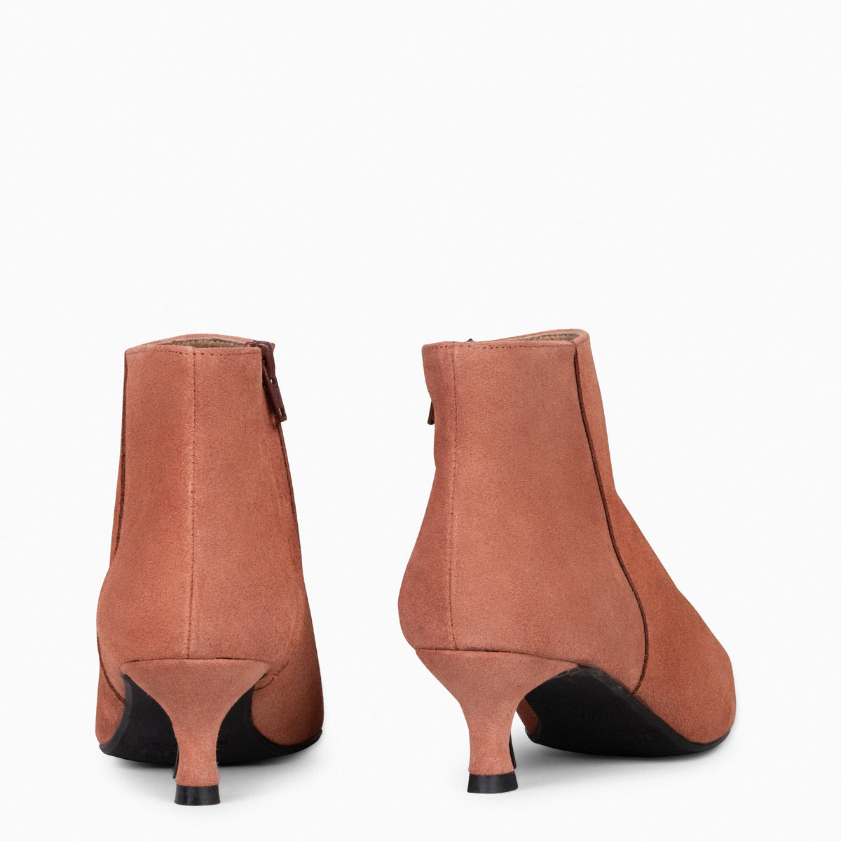 ROYAL - Botines tacón bajo TEJA serraje