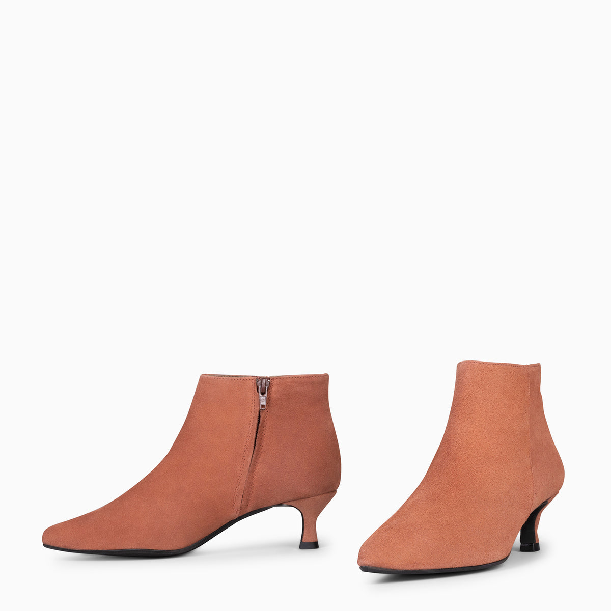 ROYAL - Botines tacón bajo TEJA serraje