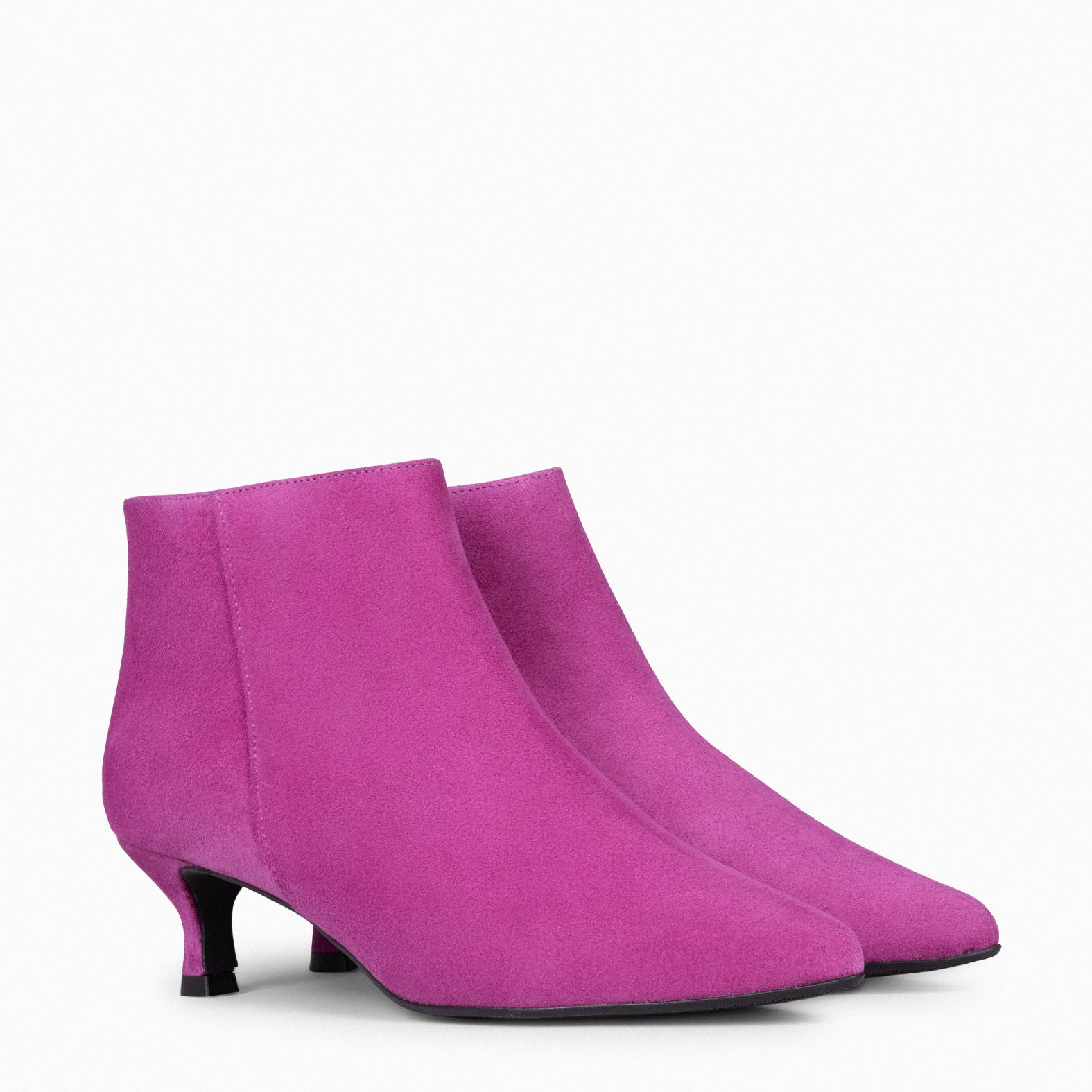 ROYAL - Botines tacón bajo FUCSIA serraje - miMaO ®