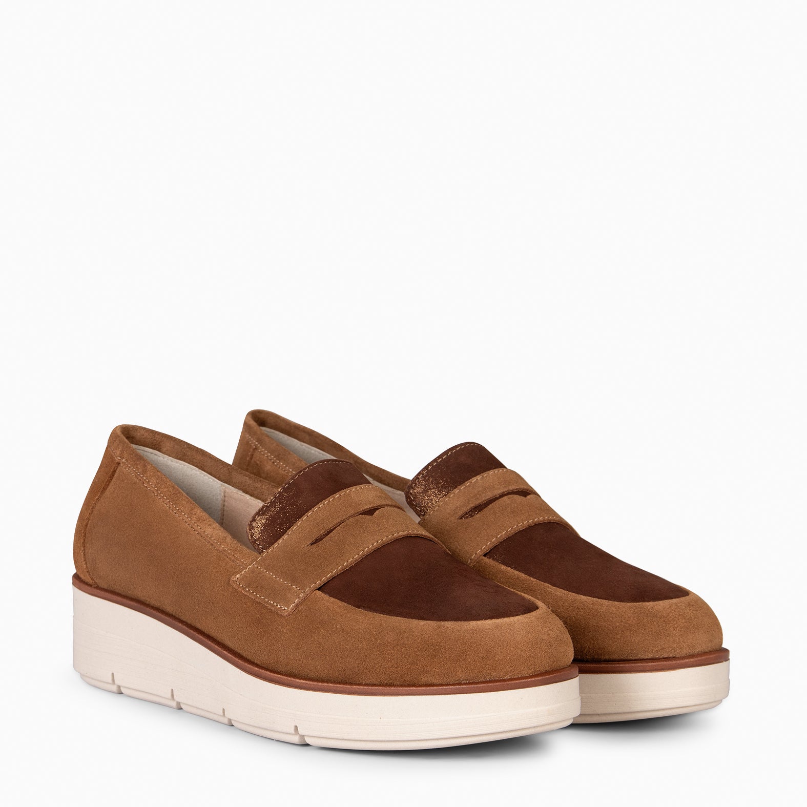 BETTY - Mocassins à talon compensé en daim CAMEL