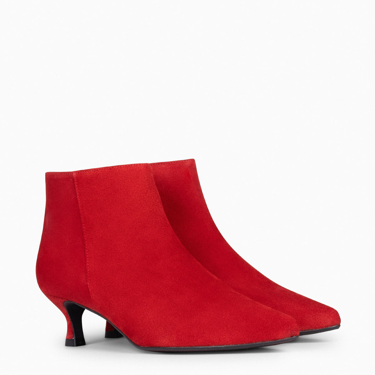 ROYAL - Botines tacón bajo ROJO serraje