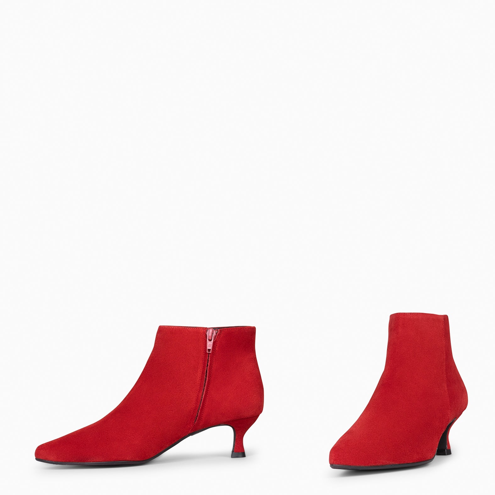 ROYAL - Botines tacón bajo ROJO serraje
