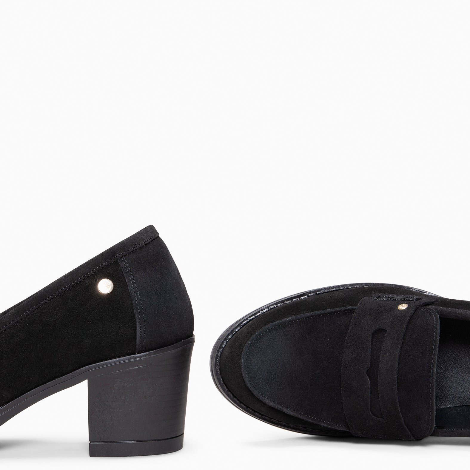 LATTÉ – BLACK Mid Heel Moccasins