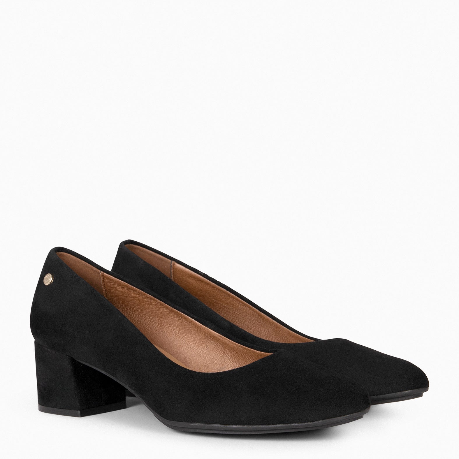 URBAN ROUND - BLACK suede leather low heels