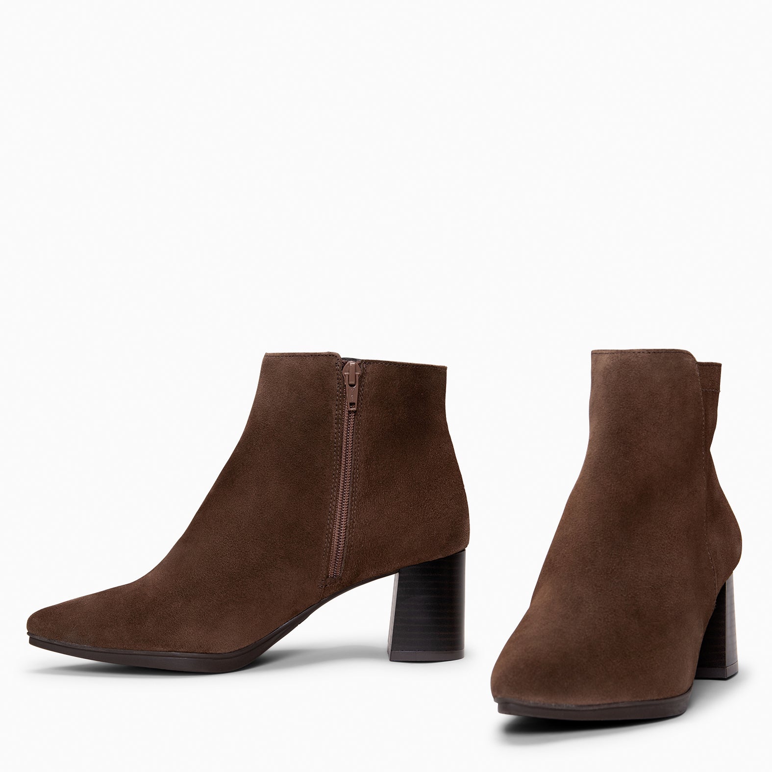 CITY - Botines de tacón ancho y punta fina MARRON