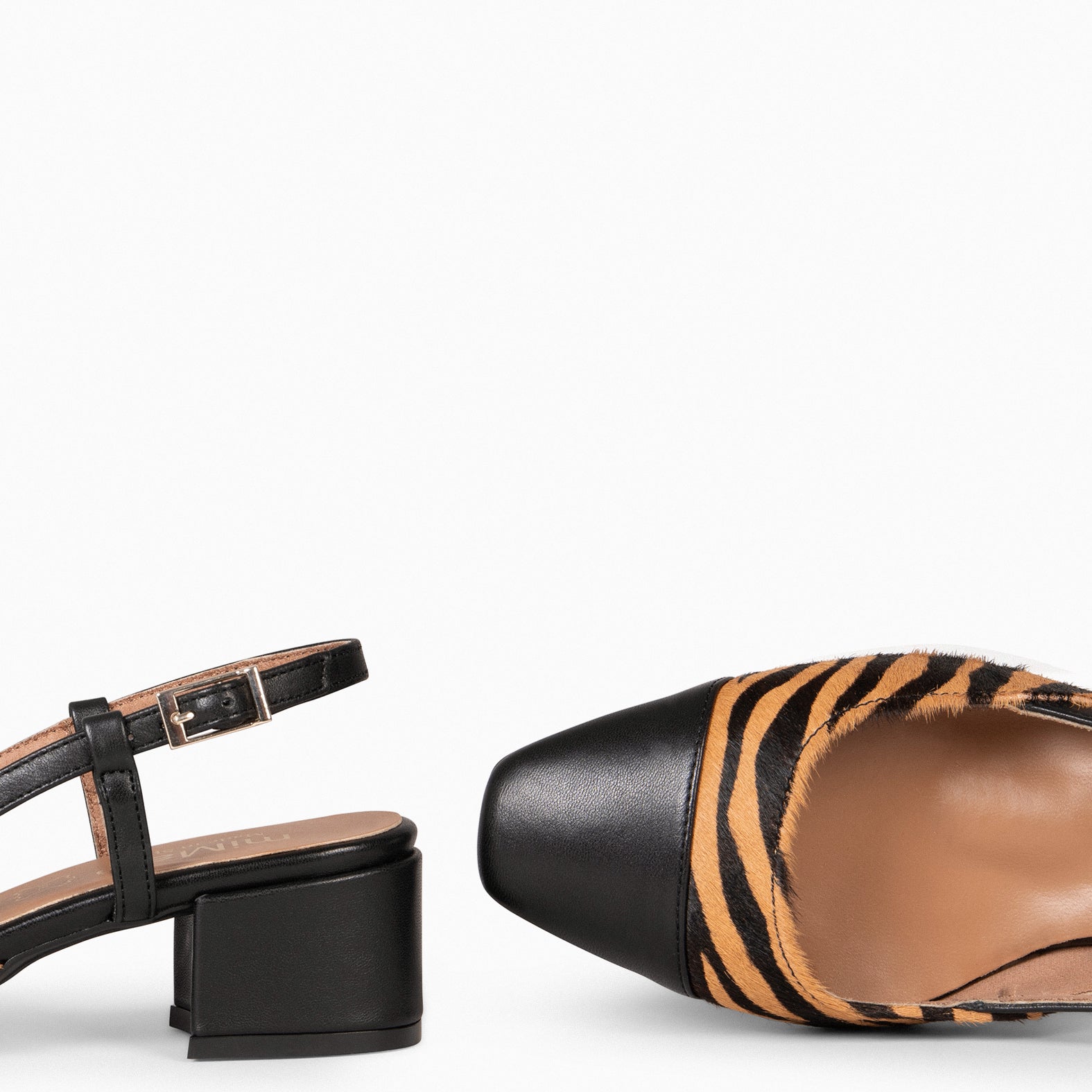 AUDREY - Manoletinas destalonadas Bicolor con tacón CEBRA NEGRO