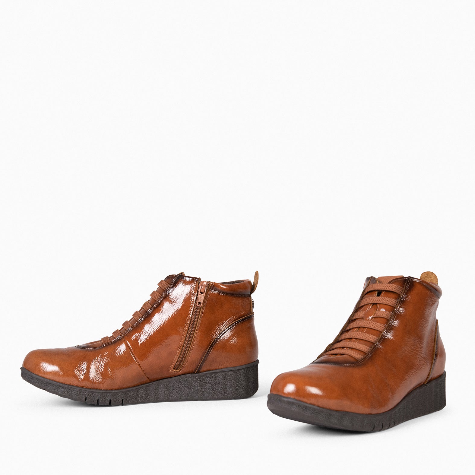 FLEXY - BROWN patent leather ankle-sneakers