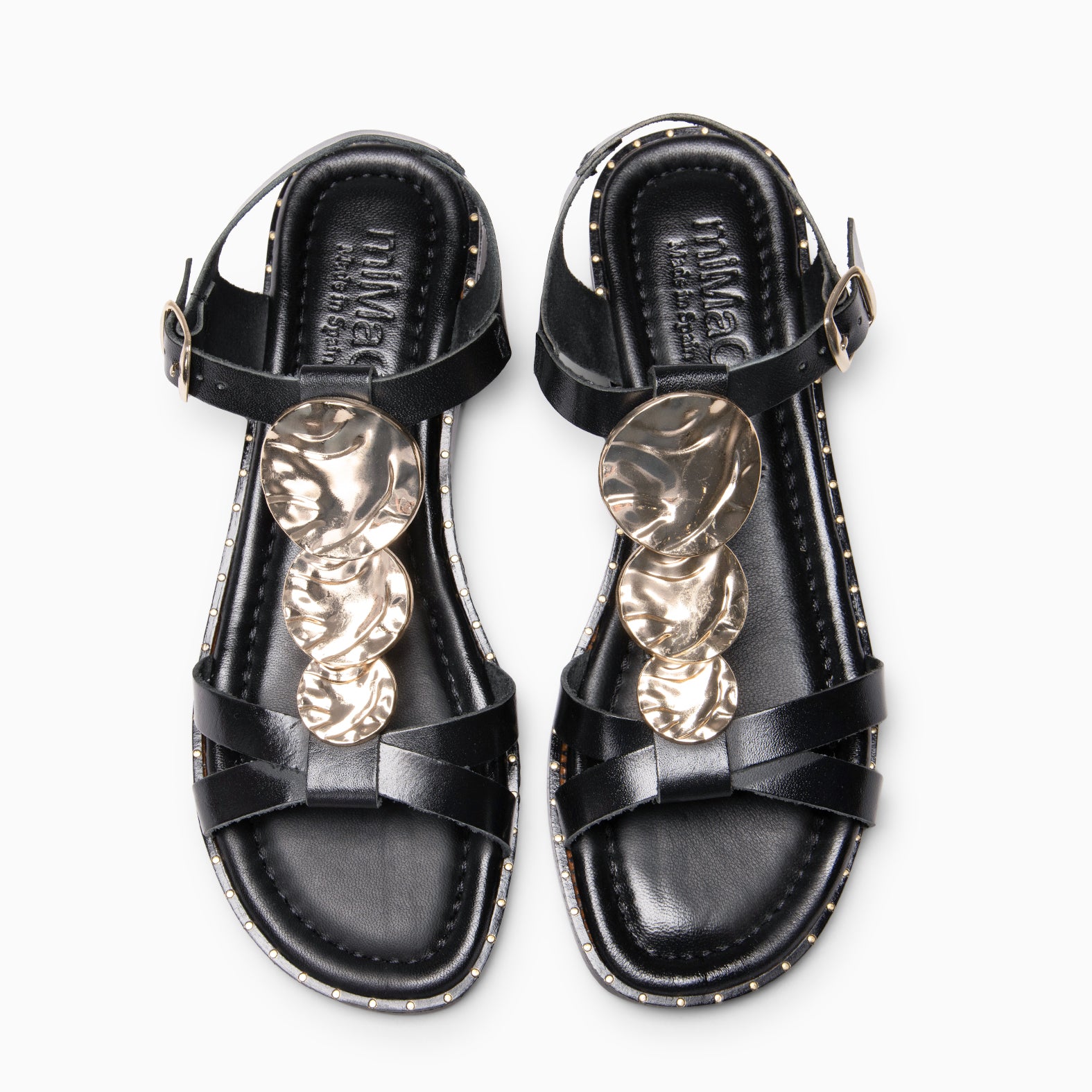 THALIA - Sandalias de piel planas NEGRO