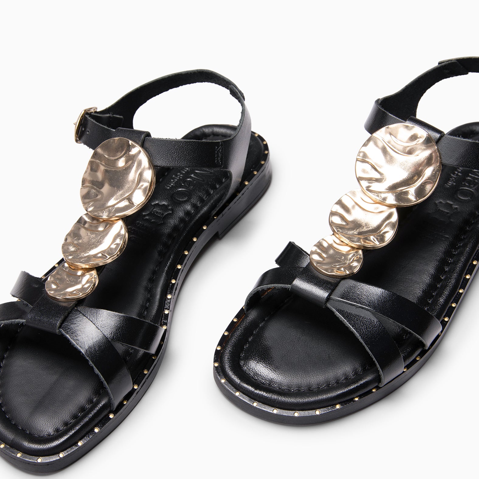 THALIA - Sandalias de piel planas NEGRO