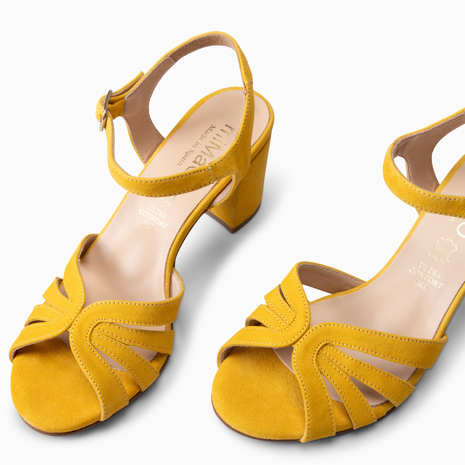 MUSA – Sandalias de Tacón ancho MOSTAZA