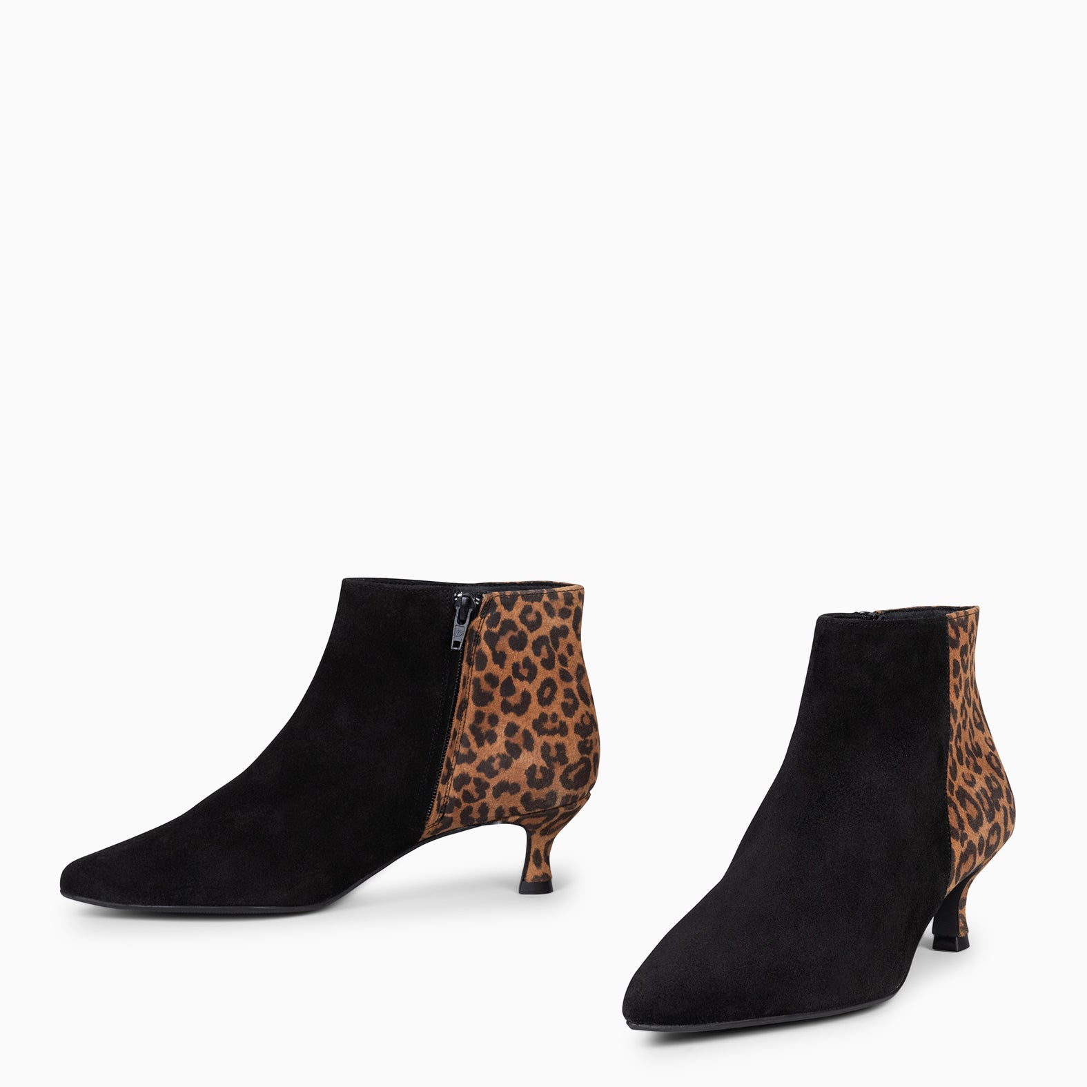 ROYAL SUEDE – BLACK LEOPARD Low heel booties
