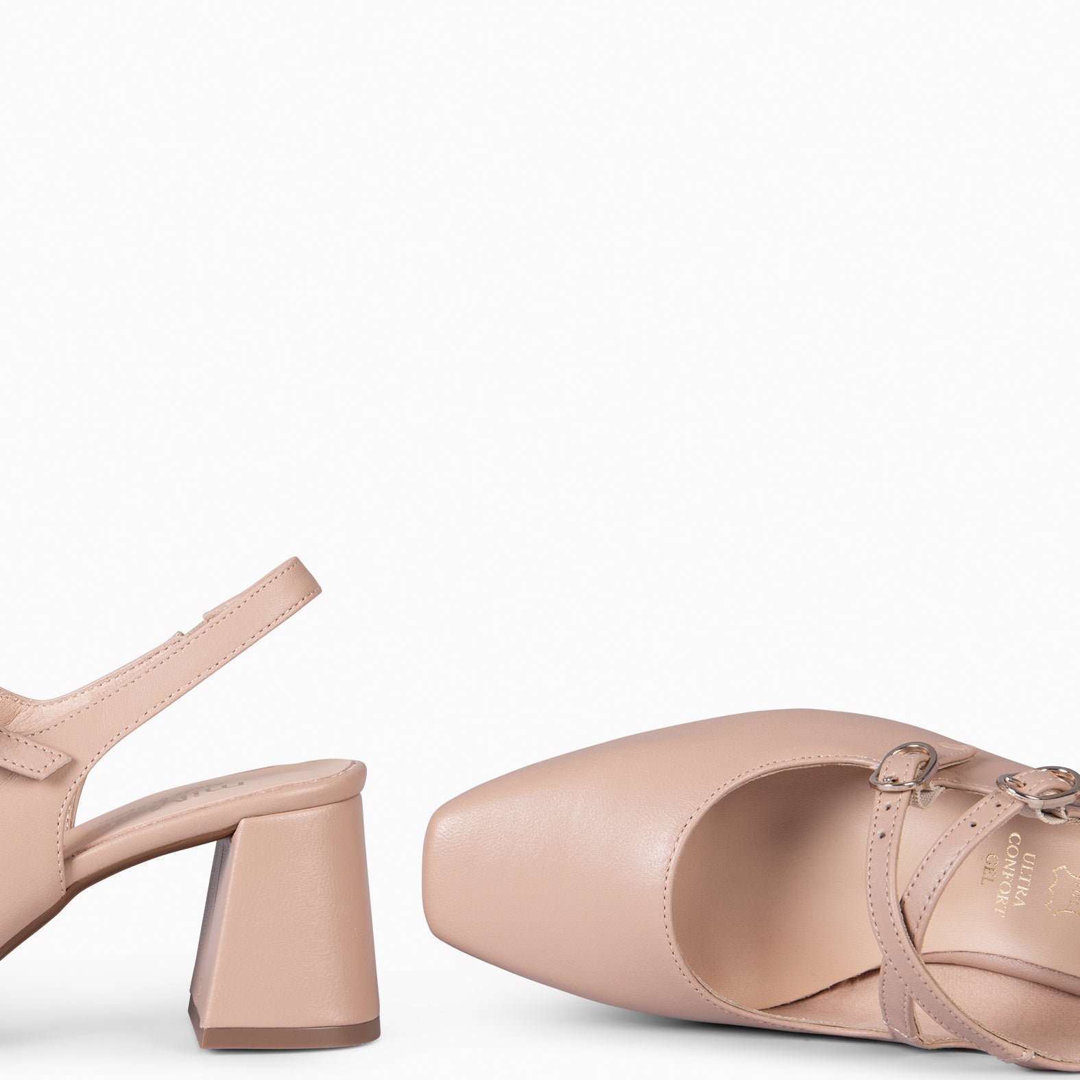 NAMIBIA - NUDE WIDE HEEL SLING-BACK SHOES