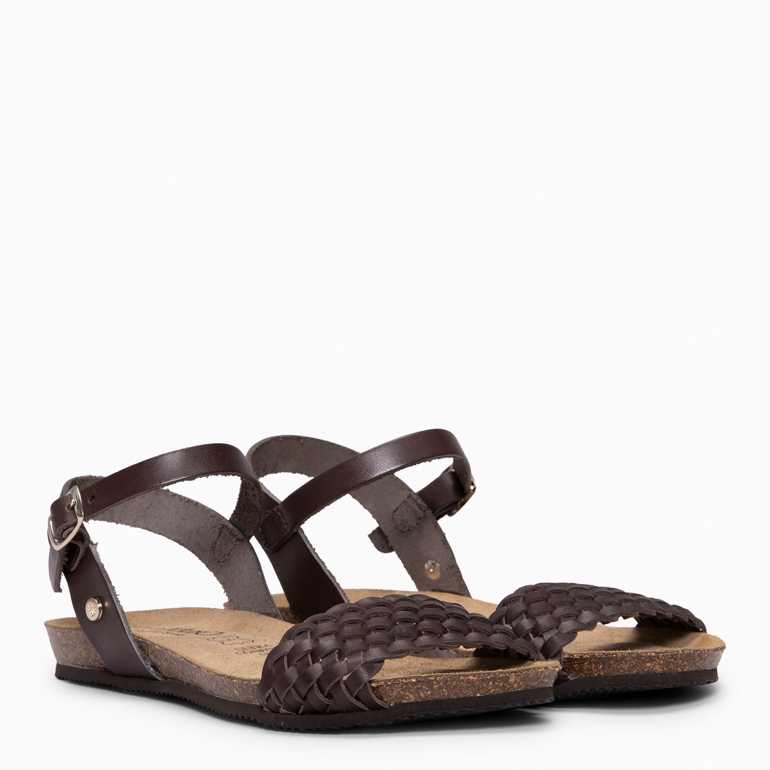 AIRE - BROWN FLAT BIO SANDALS WITH BRAIDED STRAP
