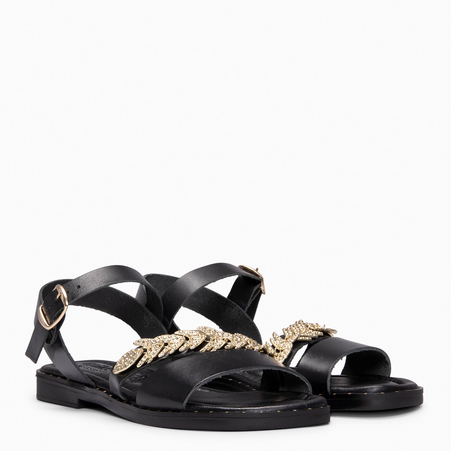 THEMIS - BLACK Flat leather sandals