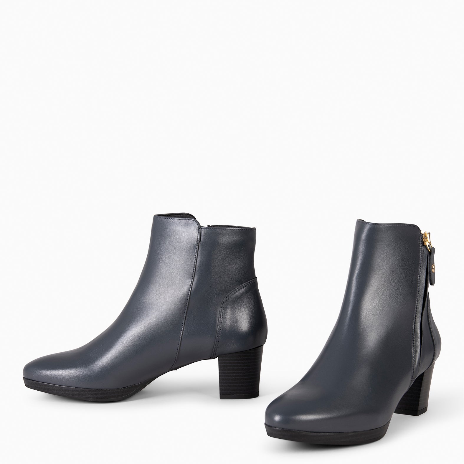 ALSACIA – Bottines à talon moyen en cuir BLEU MARINE