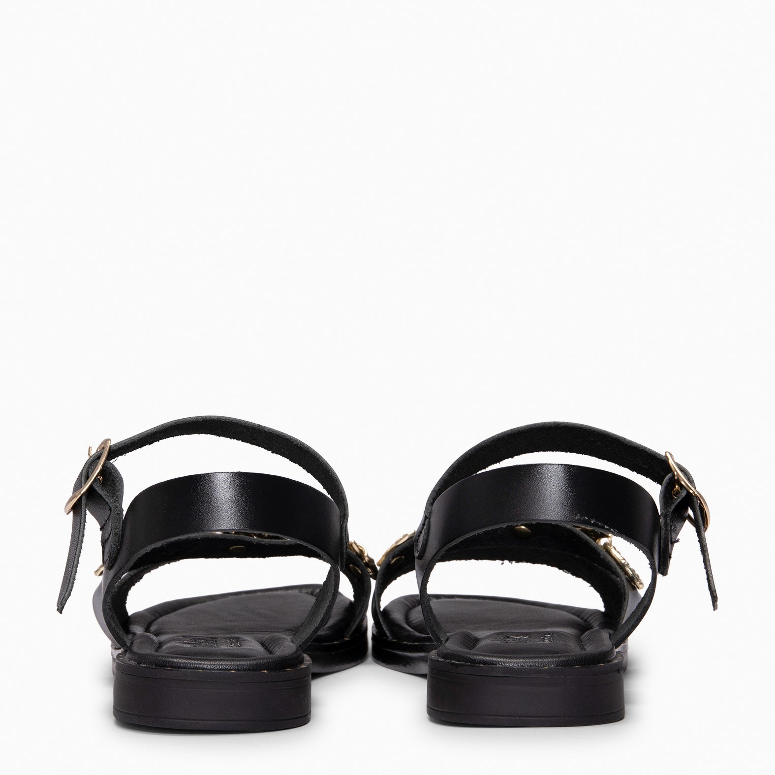 THEMIS - BLACK Flat leather sandals