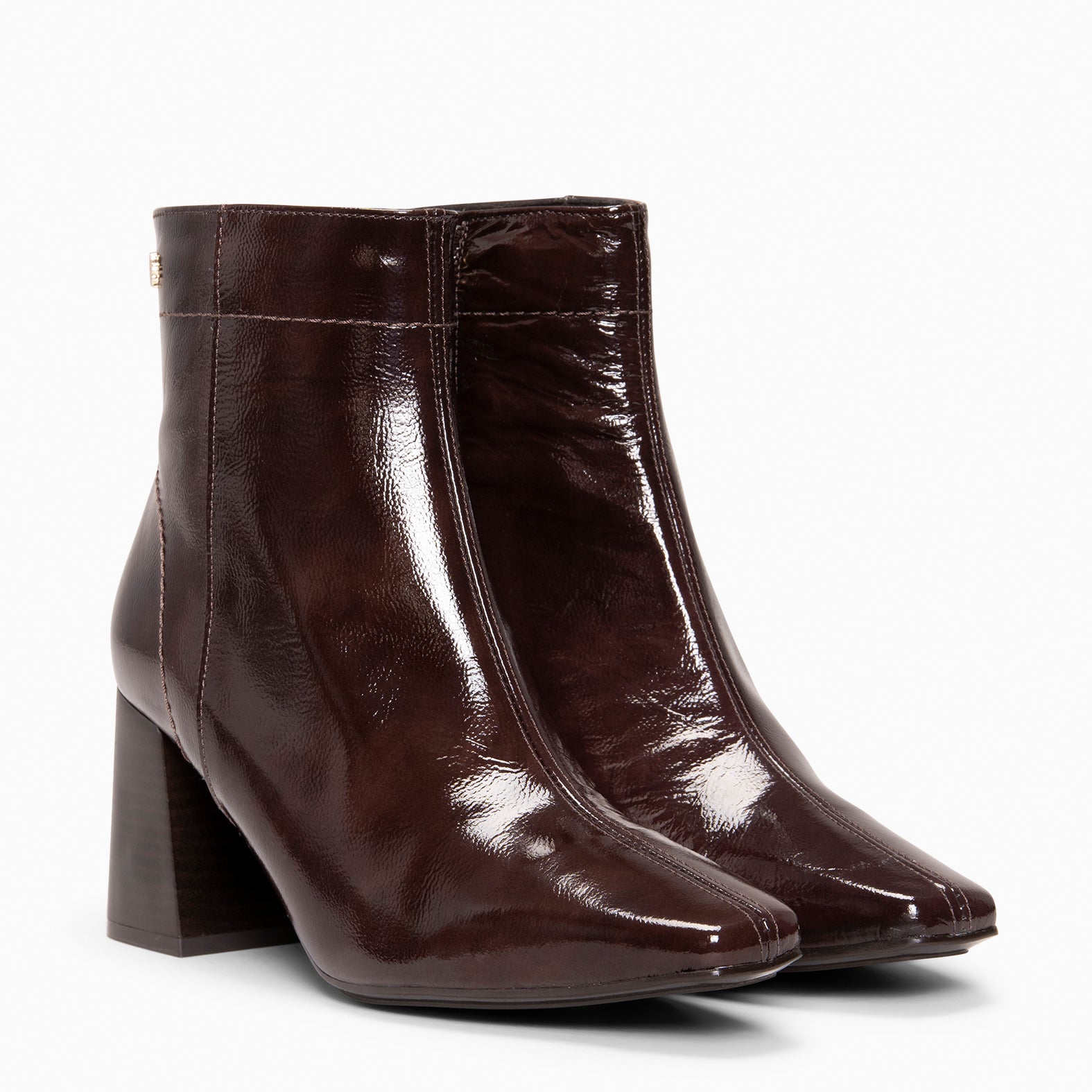 LIPPA - BROWN Patent leather high-heeled ankle boots