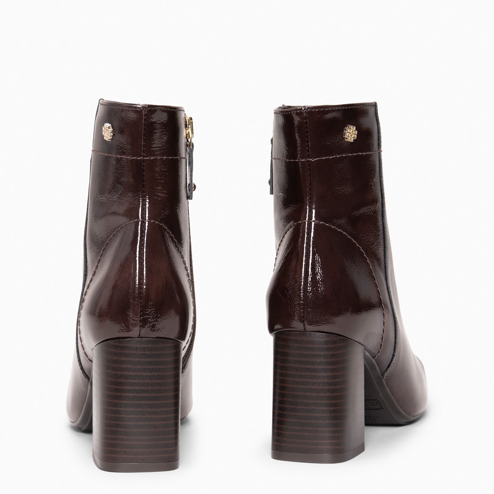 LIPPA - BROWN Patent leather high-heeled ankle boots