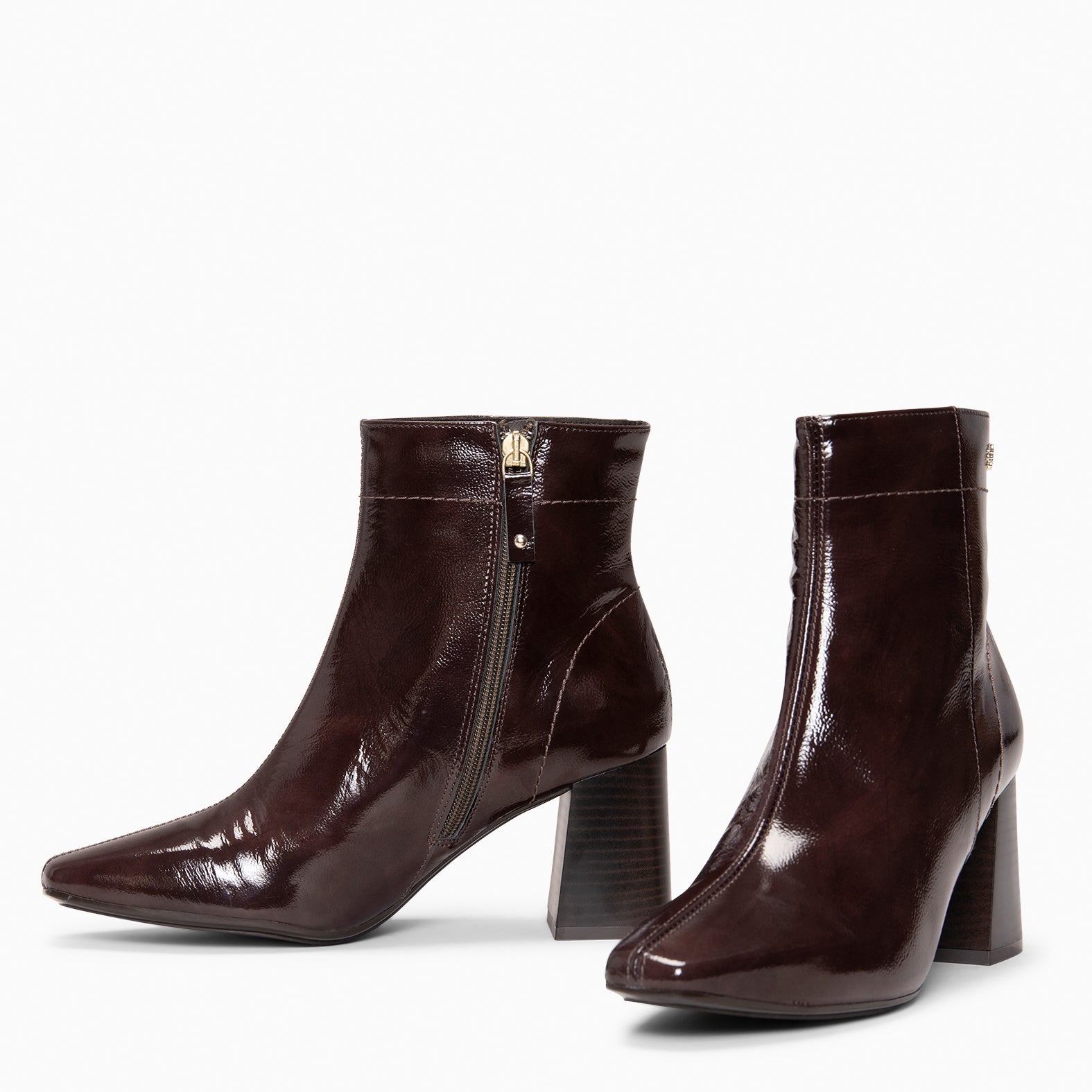LIPPA - BROWN Patent leather high-heeled ankle boots
