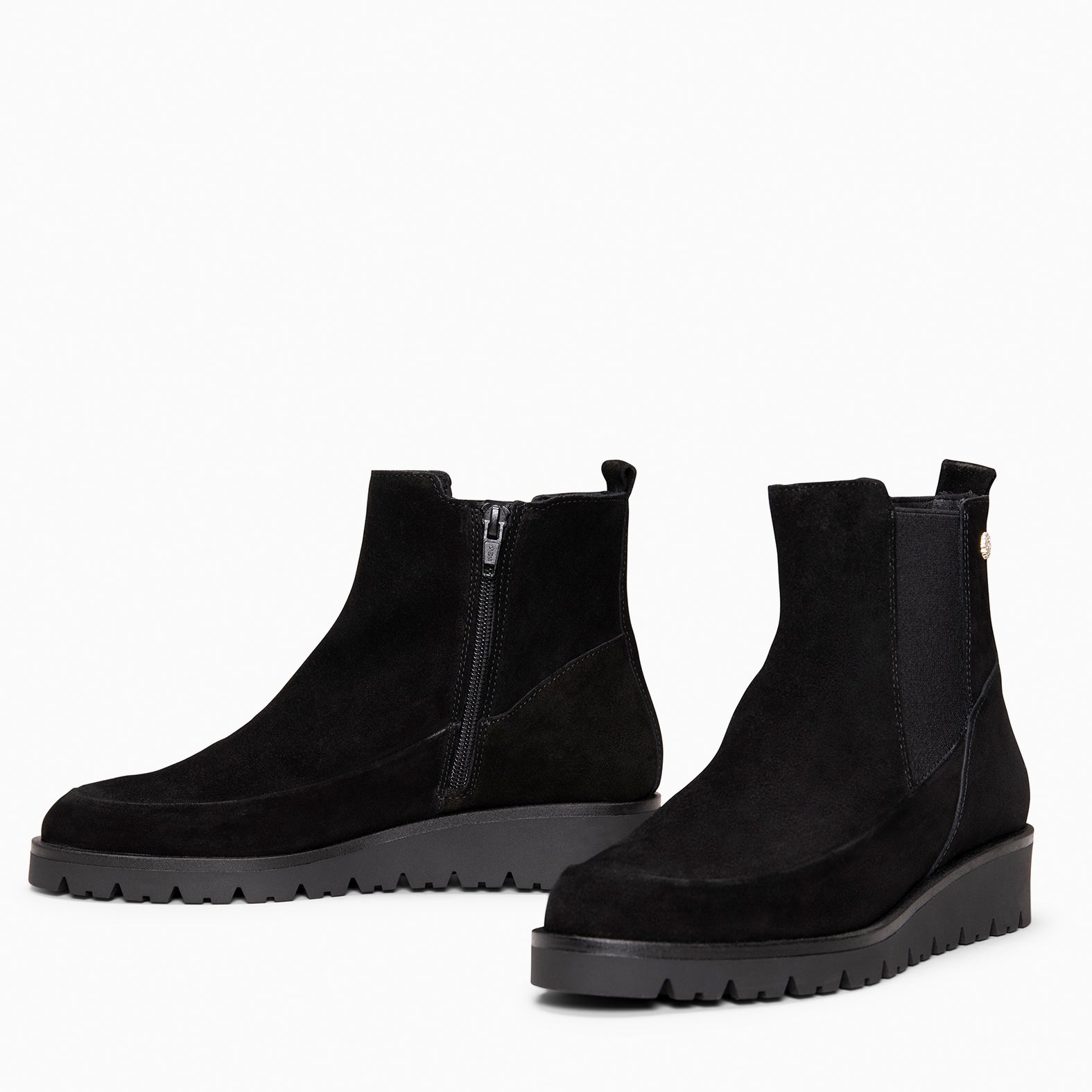 BRISTOL - Bottines à petit talon compensé en daim NOIR