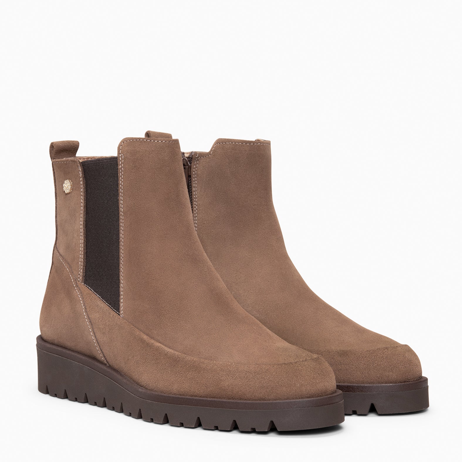 BRISTOL - TAUPE suede ankle boots with a small wedge