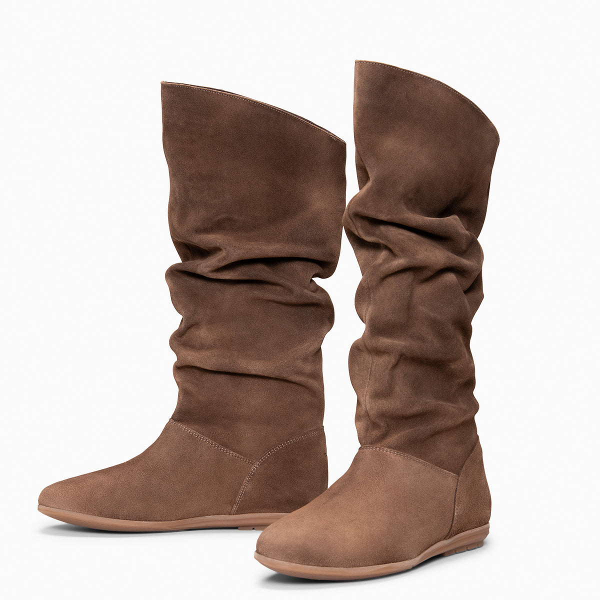 FIONA - Bottes plissées en daim TAUPE
