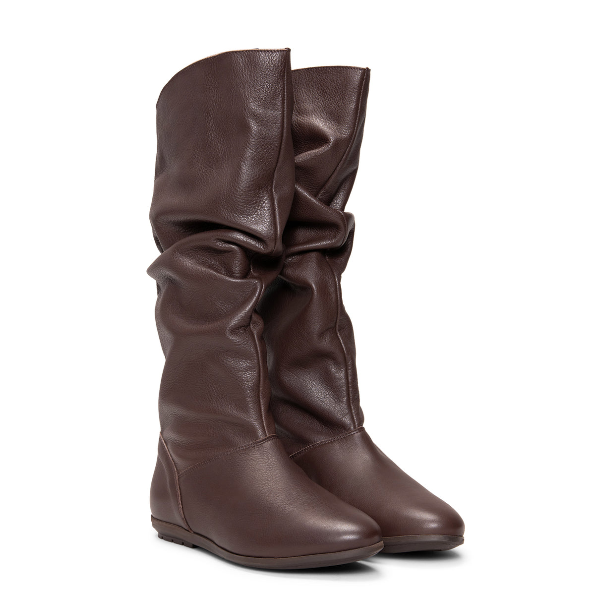 FIONA - Bottes plissées en cuir MARRON