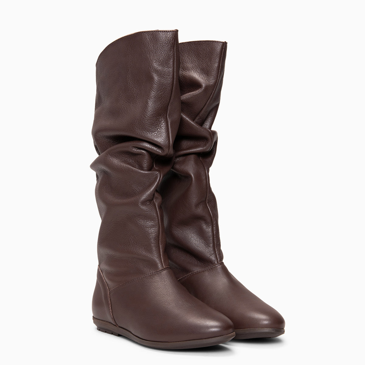 FIONA - Bottes plissées en cuir MARRON