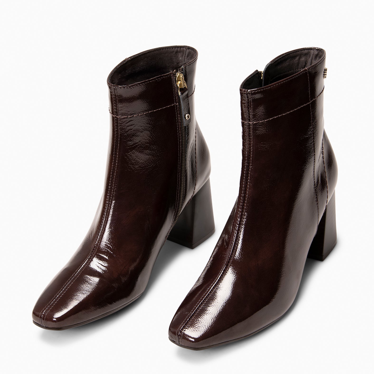 LIPPA - BROWN Patent leather high-heeled ankle boots