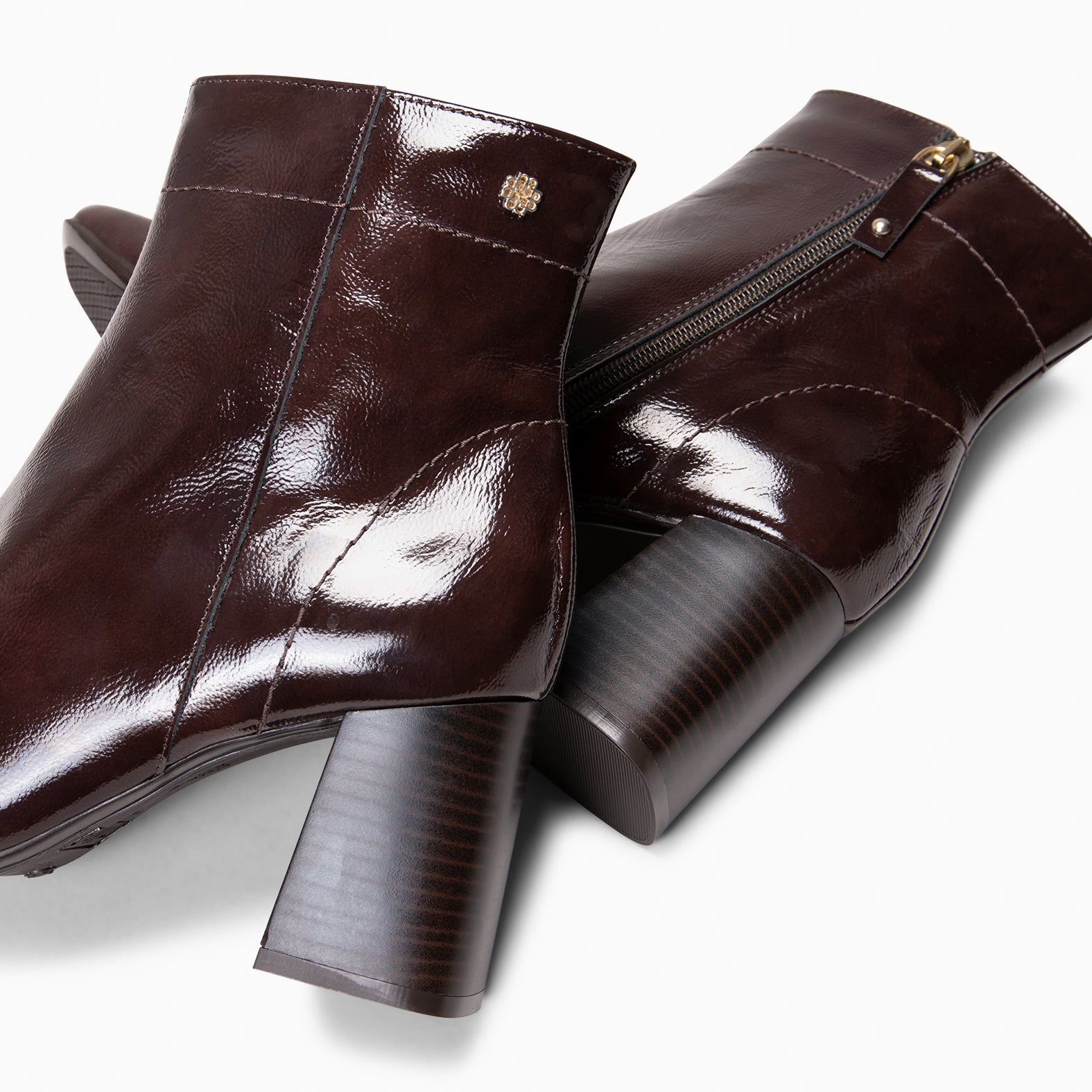 LIPPA - BROWN Patent leather high-heeled ankle boots