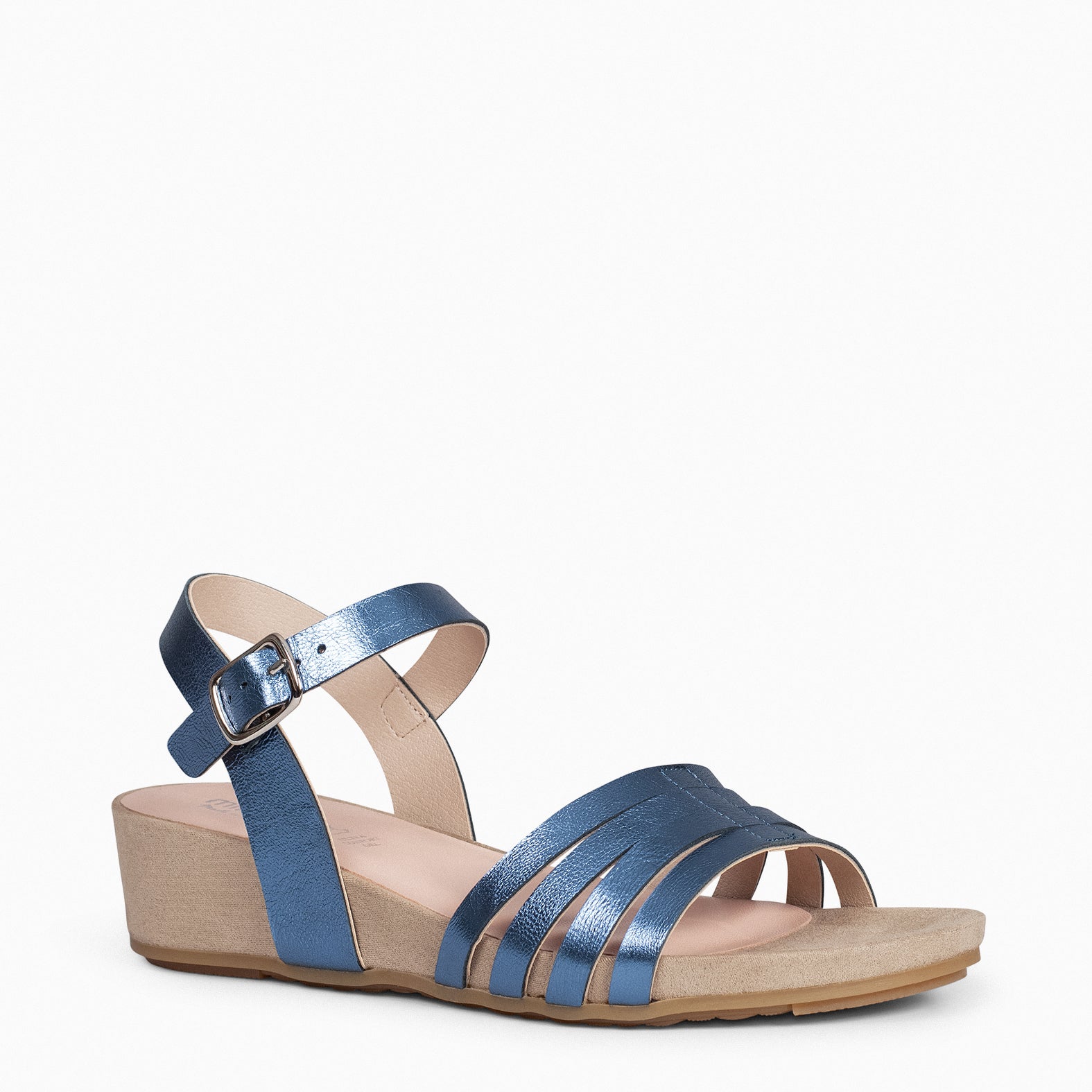 MESINA - Sandalias de cuña y tiras metalizadas AZUL