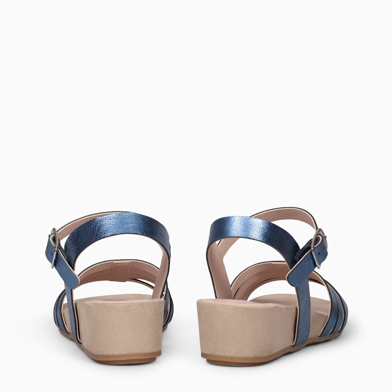 MESINA - Sandalias de cuña y tiras metalizadas AZUL