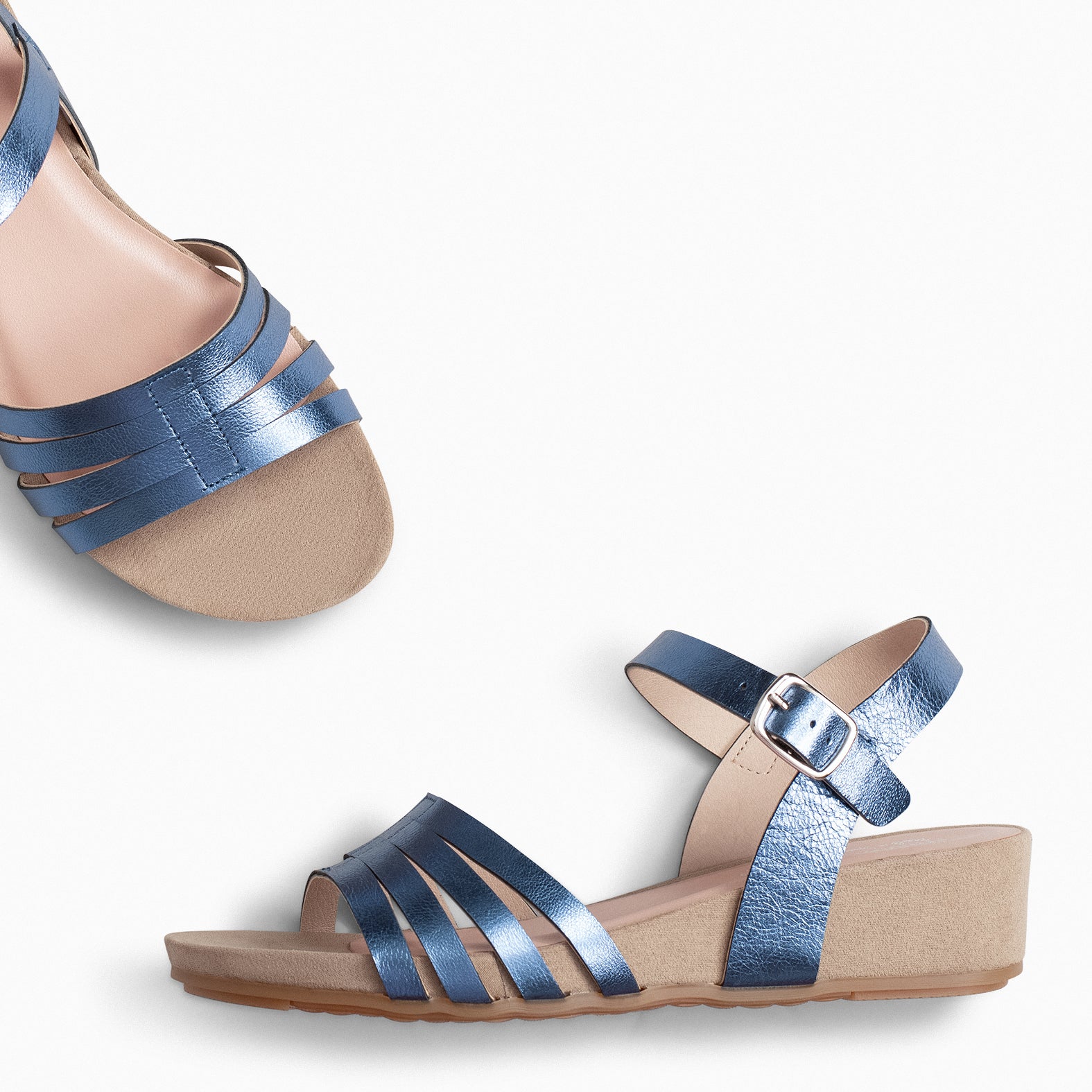 MESINA - Sandalias de cuña y tiras metalizadas AZUL