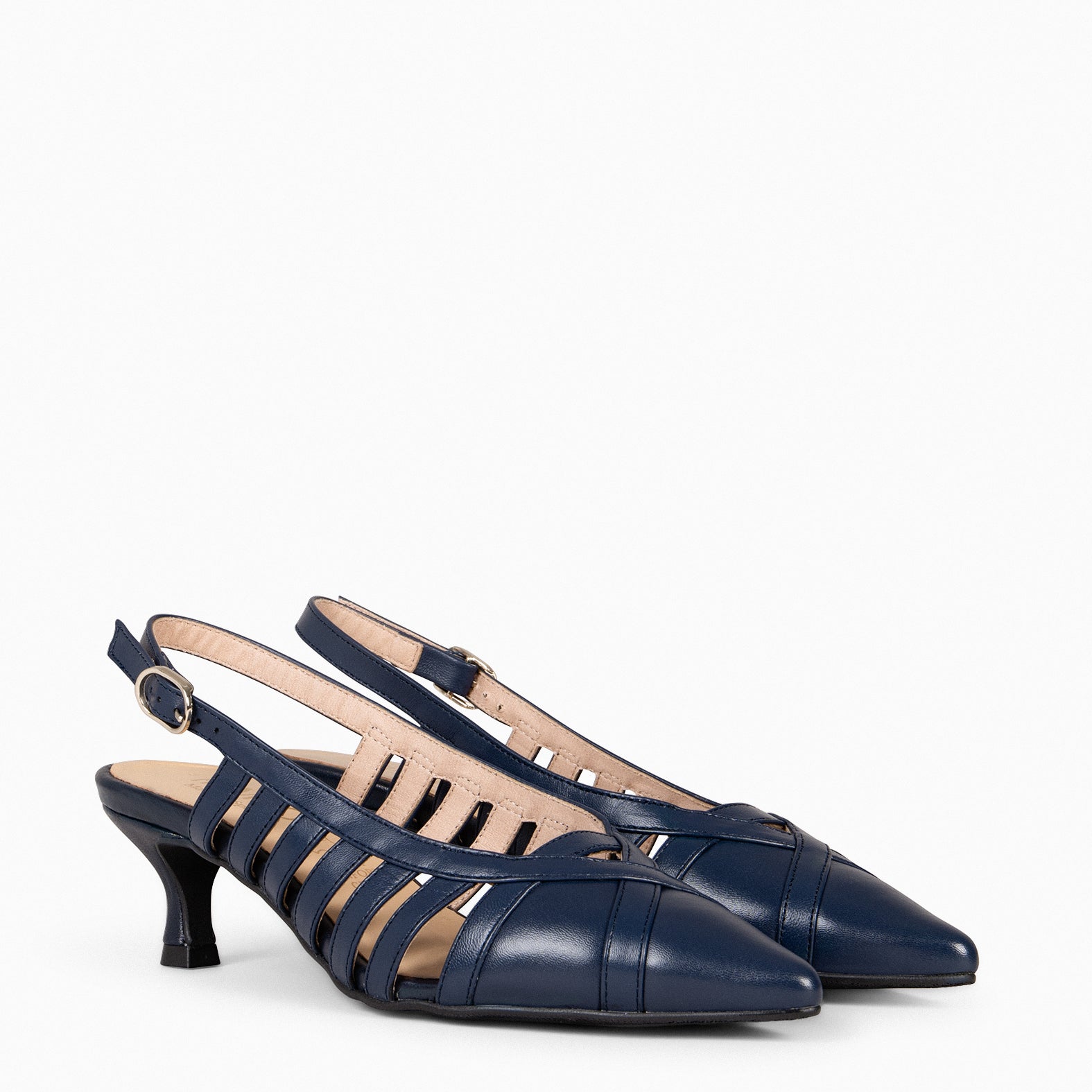 JADE – NAVY slingback kitten heels