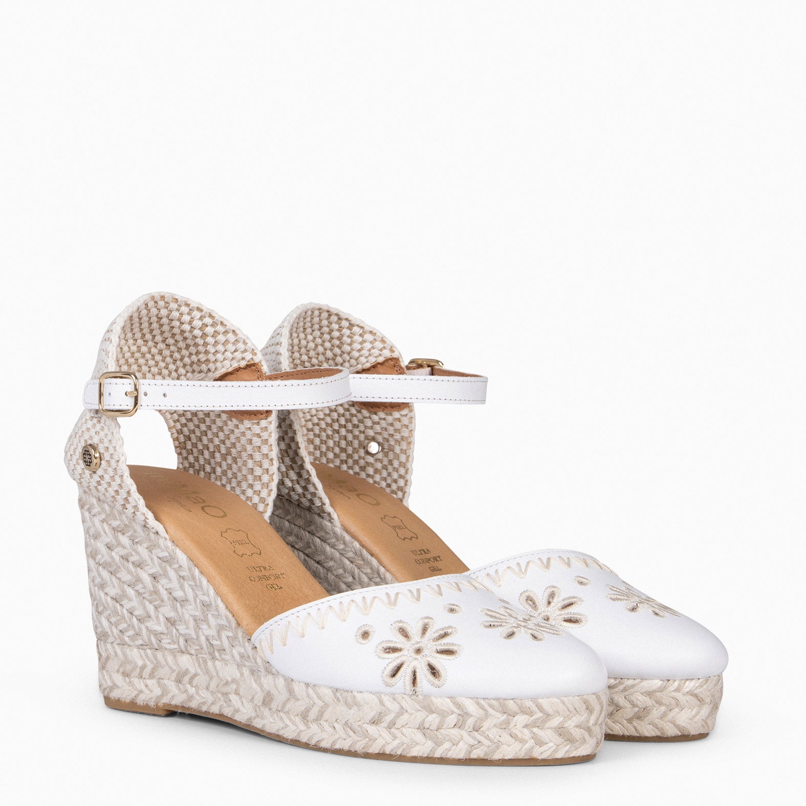 CASARES – Espadrilles en cuir brodé BLANC
