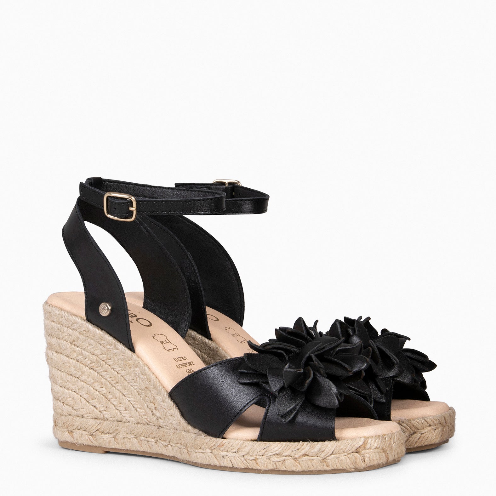 ZAHARA – Espadrilles à fleur en cuir NOIR