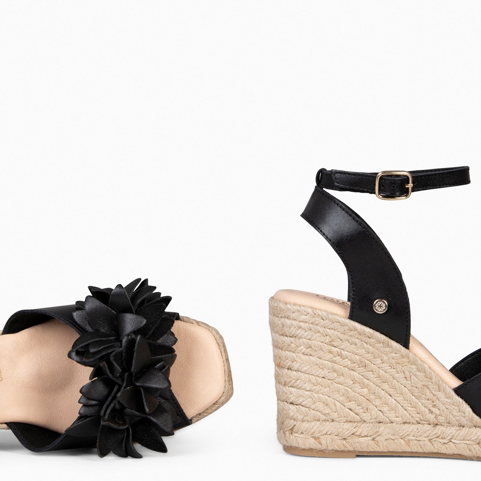 ZAHARA – Espadrilles à fleur en cuir NOIR