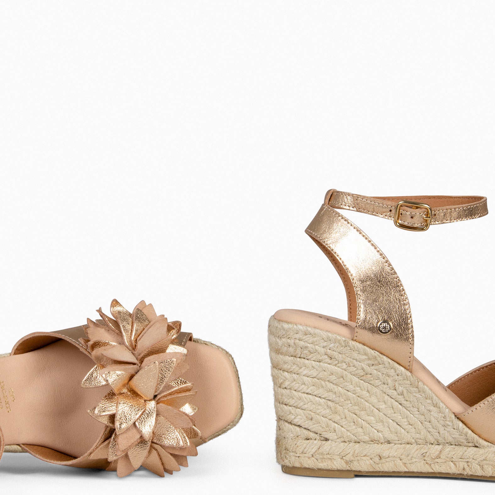 ZAHARA - Espadrilles à fleur en cuir OR ROSE