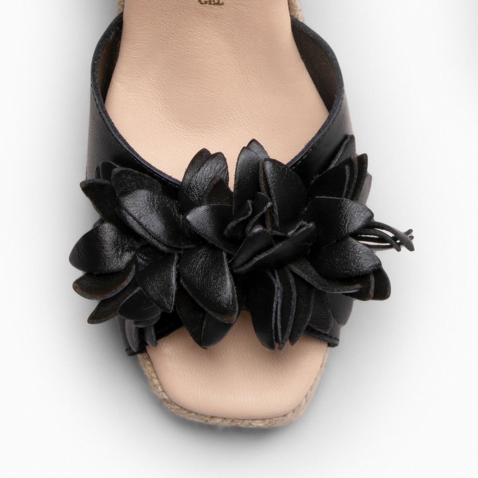 ZAHARA – Espadrilles à fleur en cuir NOIR
