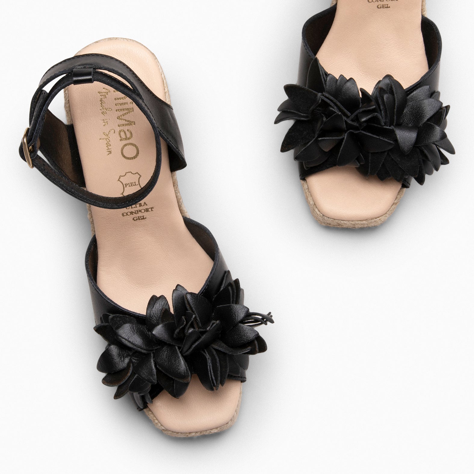 ZAHARA – Espadrilles à fleur en cuir NOIR