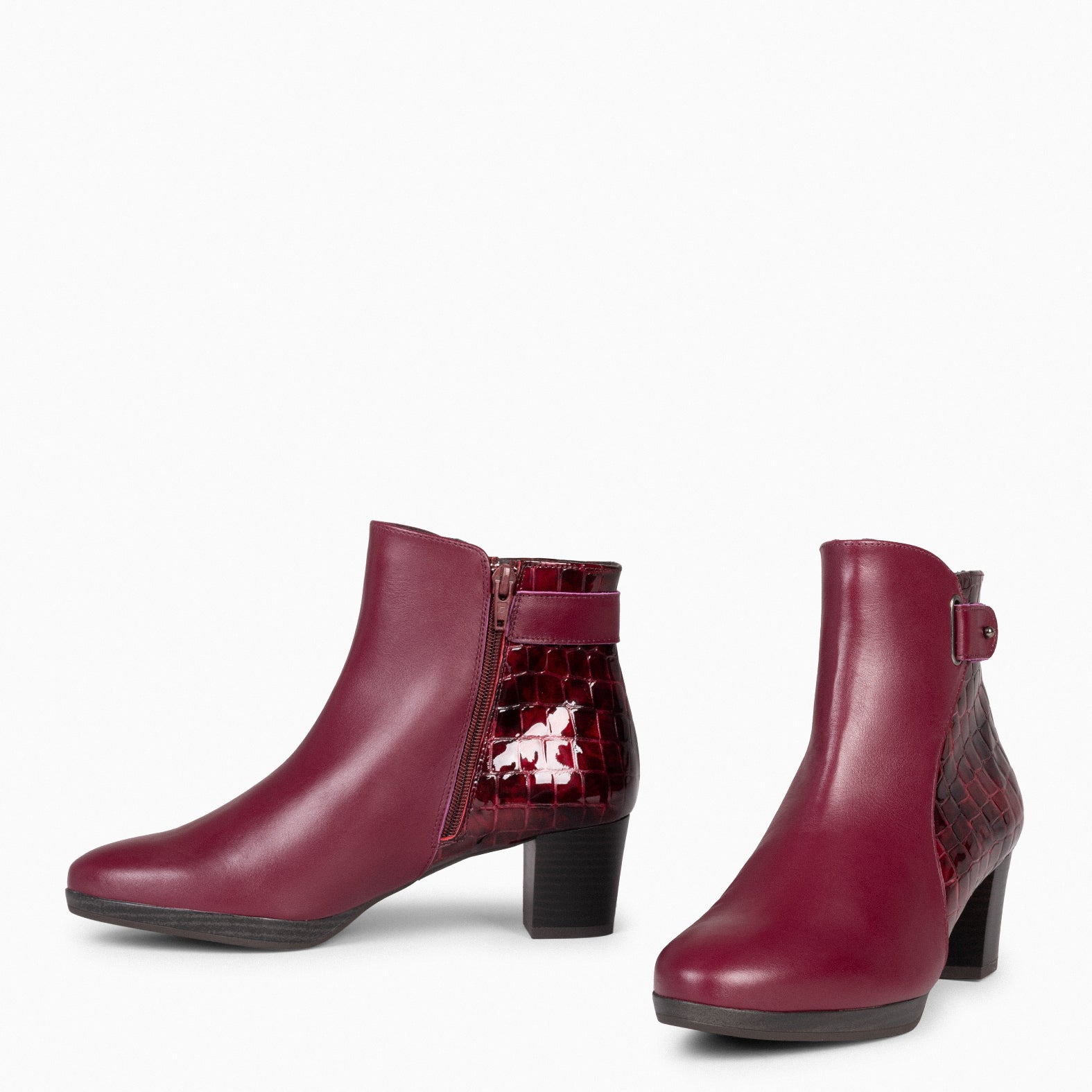 LENA – Bottines bout rond pour femme BORDEAUX