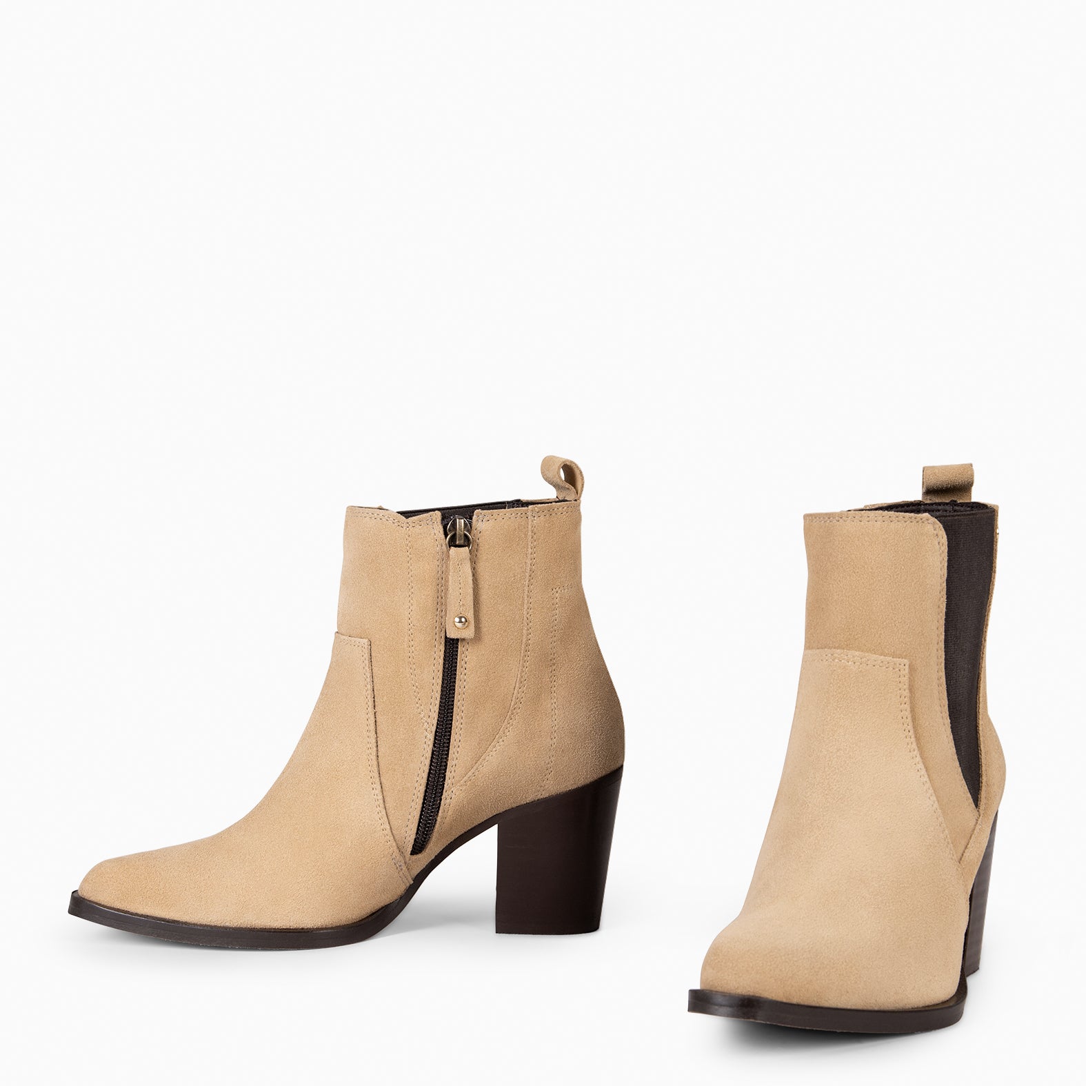 AMBER – Bottines à talon type Chelsea BEIGE