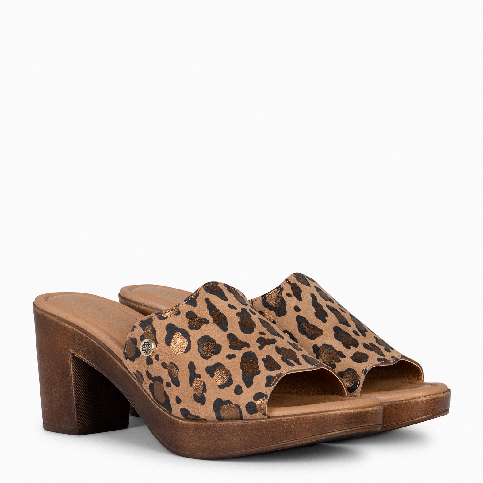 ADELA – Sabots en cuir imitation LEOPARD à bout ouvert