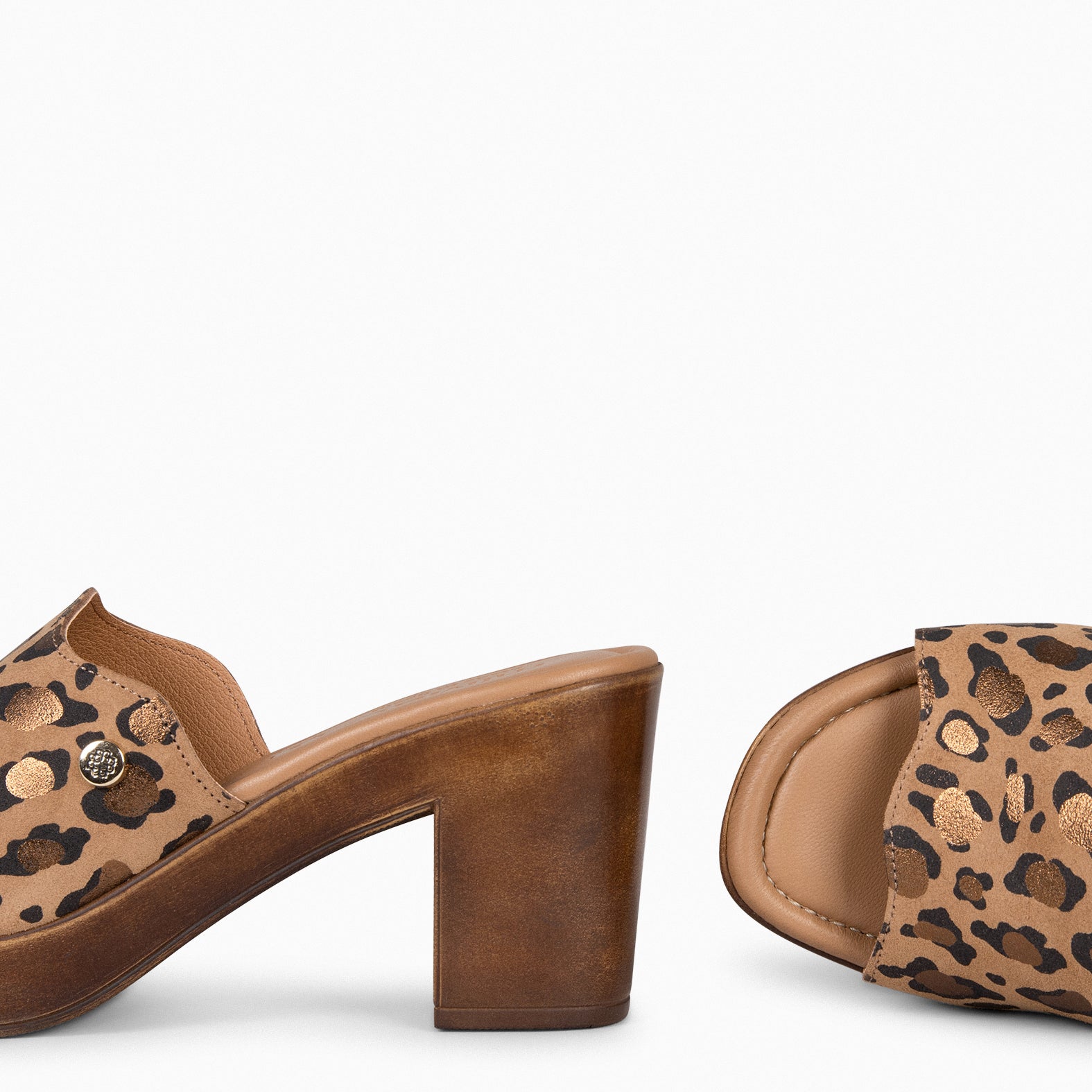 ADELA – Sabots en cuir imitation LEOPARD à bout ouvert