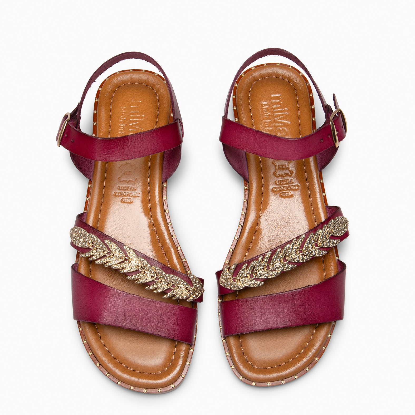 THEMIS - Sandalias planas de piel VINO